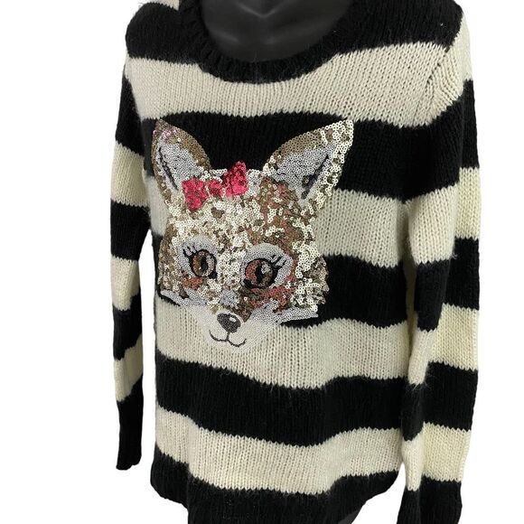 Justice Sequined Critter Fox Striped Sweater Size 20 - Picture 3 of 6